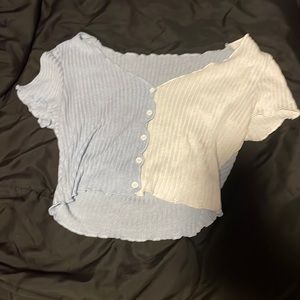 blue and white crop top